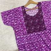 Pure Soft Cotton Vertical Frill Type Feeding Nighty, Free Size, Short Sleeve Sleepwear in Premium Softest Cotton Fabric (Bra Size 34"-40" | 54″-56″ length)